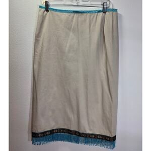 Vintage Y2K Ashlee Beige Skirt Beaded Fringe Trim Boho Southwest Style Sz 12